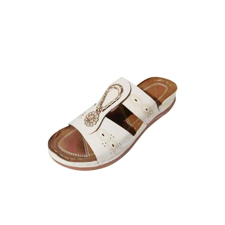 

Aoochasliy Womens Shoes Summer Clearance Women Shoes Solid Color Rhinestone Women s Low-heeled Sandals Fashion Flip Flop