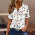 thumbnail image 2 of Women's Vintage Comfy Casual Shirts V Neck Blouse Tie Dye Floral Print Short Sleeve Tunic Tops Loose Fit Flowy Fashion 2024 Summer Clothes for Teen Girls Y2K Tops Dressy Casual White T Shirts S, 2 of 5