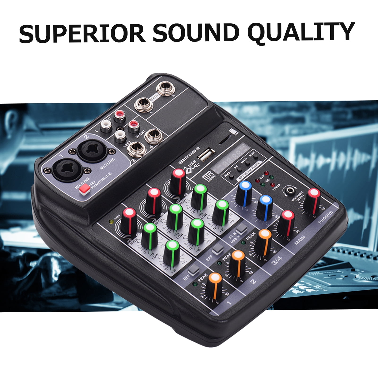 Muslady AI-4 Compact Mixing Console Digital Audio Mixer 4-Channel BT MP3 USB Input +48V Phantom for Recording DJ Network Live Broadcast Karaoke