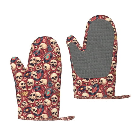 

Lukts Skull record Guitar music for Silicone Anti-Scalding Gloves Kitchen Lanyard Gloves for Grilling Baking Cooking