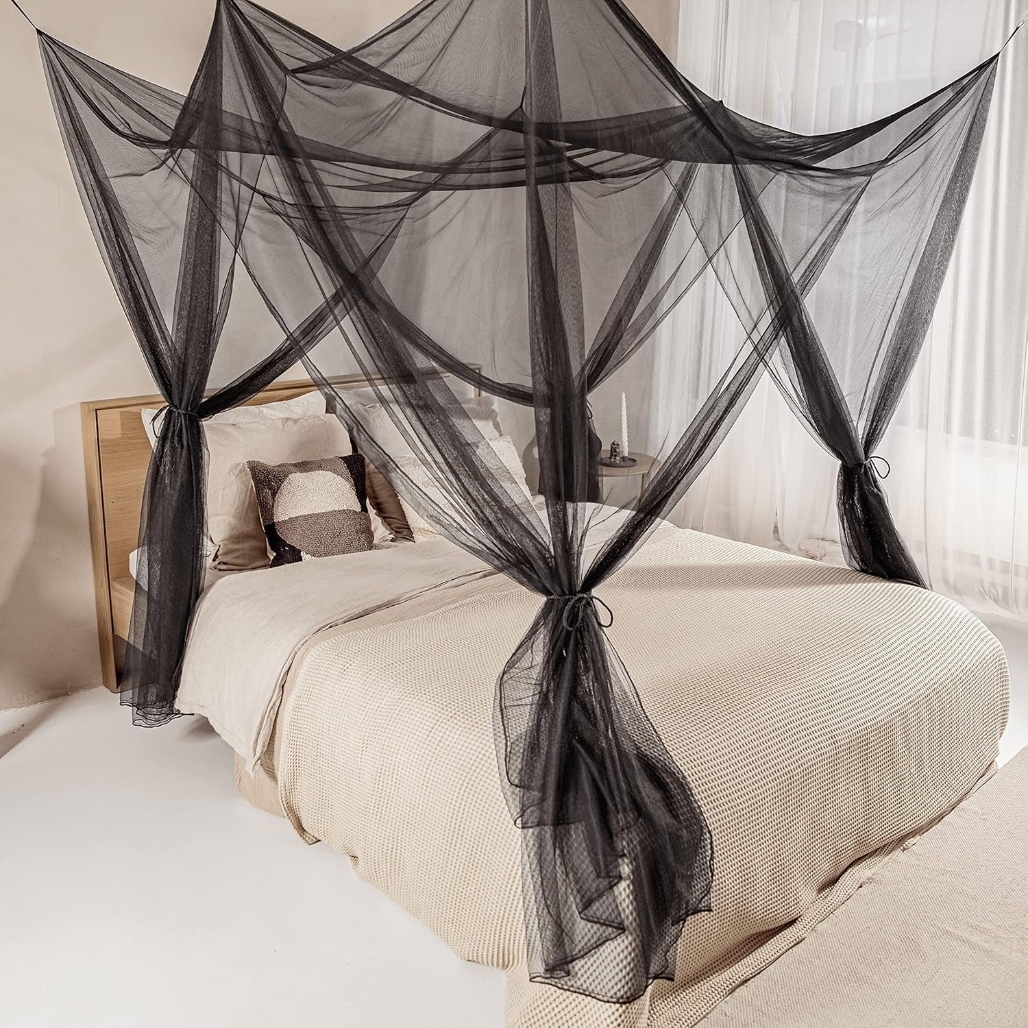 CAILDANL Mosquito Net for Single to King-Sized Beds – 2 Side Openings & 6 Hanging Loops – Decorative Rectangular Shape for Home & Travel – Bed Canopy Hanging Kit &