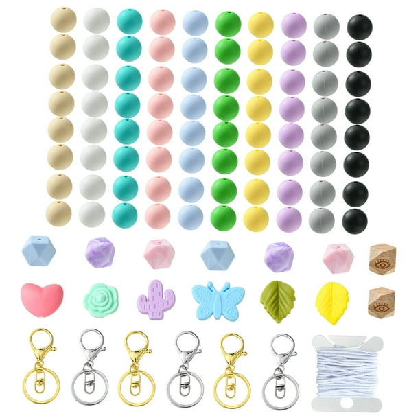 Cuentas de silicona como juego de llaveros, cuentas de goma de colores, cuentas con llavero para manualidades, pulseras y bisutería.