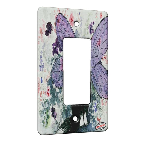 KuzmarK™ 1 Gang Rocker Wall Plate - Tuxedo Maine Coon Kitty Fairy with Lavender Wings Fantasy Cat Art by Denise Every