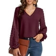 thumbnail image 1 of Blusas de mujer túnicas blusa de gasa cuello en V mangas abullonadas jersey, 1 of 6