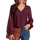thumbnail image 1 of Blusas de mujer túnicas blusa de gasa cuello en V mangas abullonadas jersey, 1 of 6