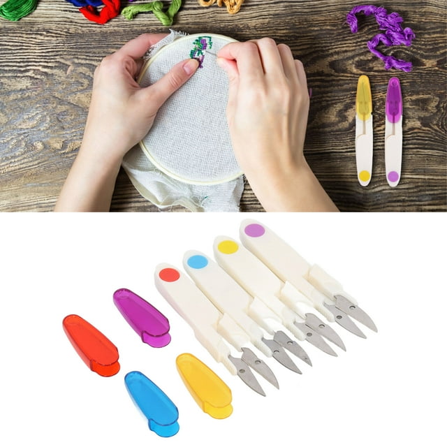 4 Pcs U Shaped Sewing Scissors,Small U Shaped Scissors With Cover Yarn Stitch Thread Sewing Snips For Variety Of Material Fabric Thread Fit