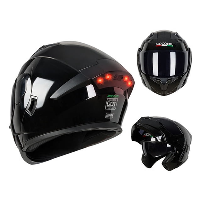 Casco de moto Mocoerl 103 plegable con luz LED negra L