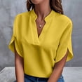 thumbnail image 2 of Festive Weekend Brunch Outfit Tops, Tropical Vacation Outfits for Women Beach Tops Spring Fashion 2025 Trendy Summer Short Sleeve Shirts Ladies and Blouses Womens Basic Tees Yellow S, 2 of 4