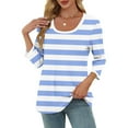 thumbnail image 4 of fatyb 3/4 Length Sleeve Tops for Women Striped Crew Neck Casual Tshirts Print Womens Loose Blouses Tee, 4 of 9