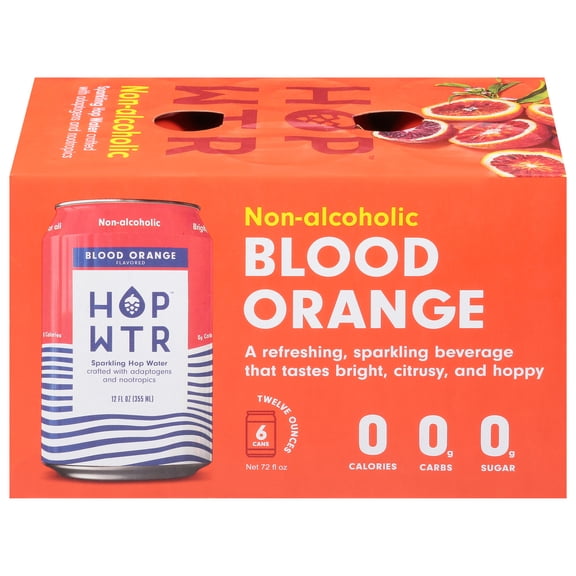 HopWtr - Non-Alcoholic Sparkling Blood Orange, 6-Pack, 12oz Cans