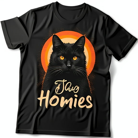 Retro Black Cat T-Shirt with Yellow Eyes & Design Homies Graphic Tee