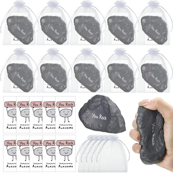 Gemscream Pierre de Stress Inspirante en Vrac Balles de Stress Motivationnelles Cadeaux d'Appréciation avec Carte Sac en Organza Merci d'Tre Génial Cadeaux, 4 Pouces (20 Sets, Pierre)