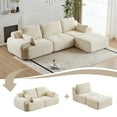 thumbnail image 3 of Weetoo 3-Seater Sectional Sofa , Corduroy Upholstery Sleeper Loveseat Large Couches with Pillows, 3 of 9