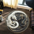 thumbnail image 4 of Snowy Village Round Area Rug, winter scene circle carpet for living room or holiday entryway, soft washable non-slip floor mat, cozy Christmas décor accent, 4 of 6