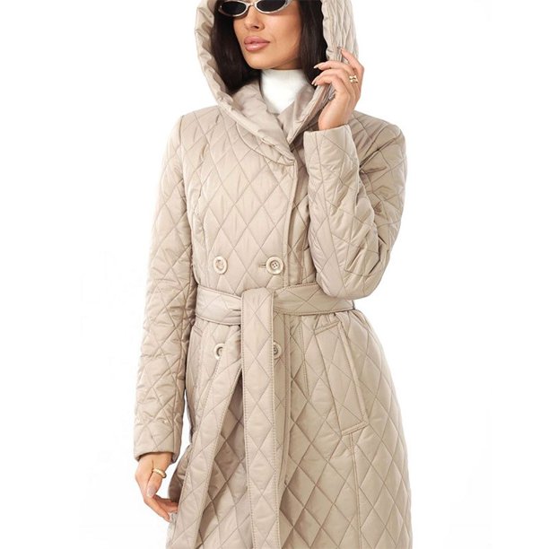 Chaqueta de algodón para mujer con estampado de diamantes y mangas largas con cuello entallado y tirantes para otoño e invierno