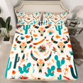thumbnail image 2 of Homewish Western Bull Skull Twin Sheet Sets 3pcs for Teens Boys Girls,Cartoon Cactus Twin Fitted Sheet Microfiber,Exotic Style Breathable Flat Sheet,Luxury Bedroom Decor, 2 of 7