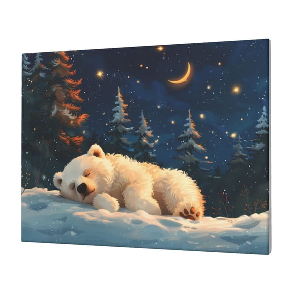 Logiee Starry Sky Sleep White Bear Print Canvas Wall Art,Canvas Picture Prints with Frame, Wall Art Decorative,Canvas Decorative,Suitable for Living Room Bedroom Office Room 30x40