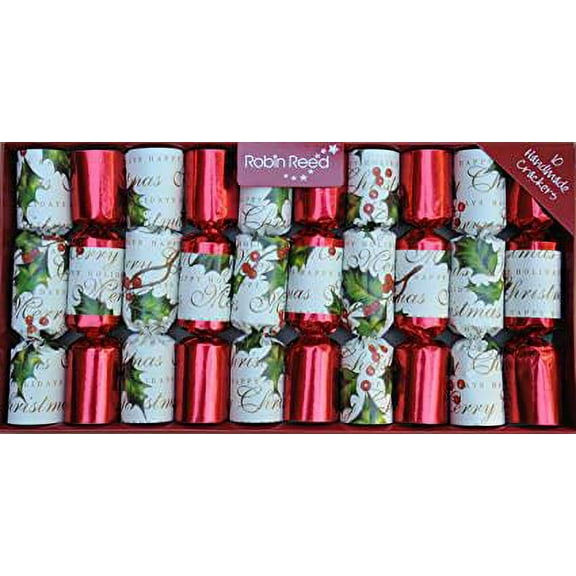 Robin Reed English Holiday Christmas Crackers - Bows and Berries, 10 Count
