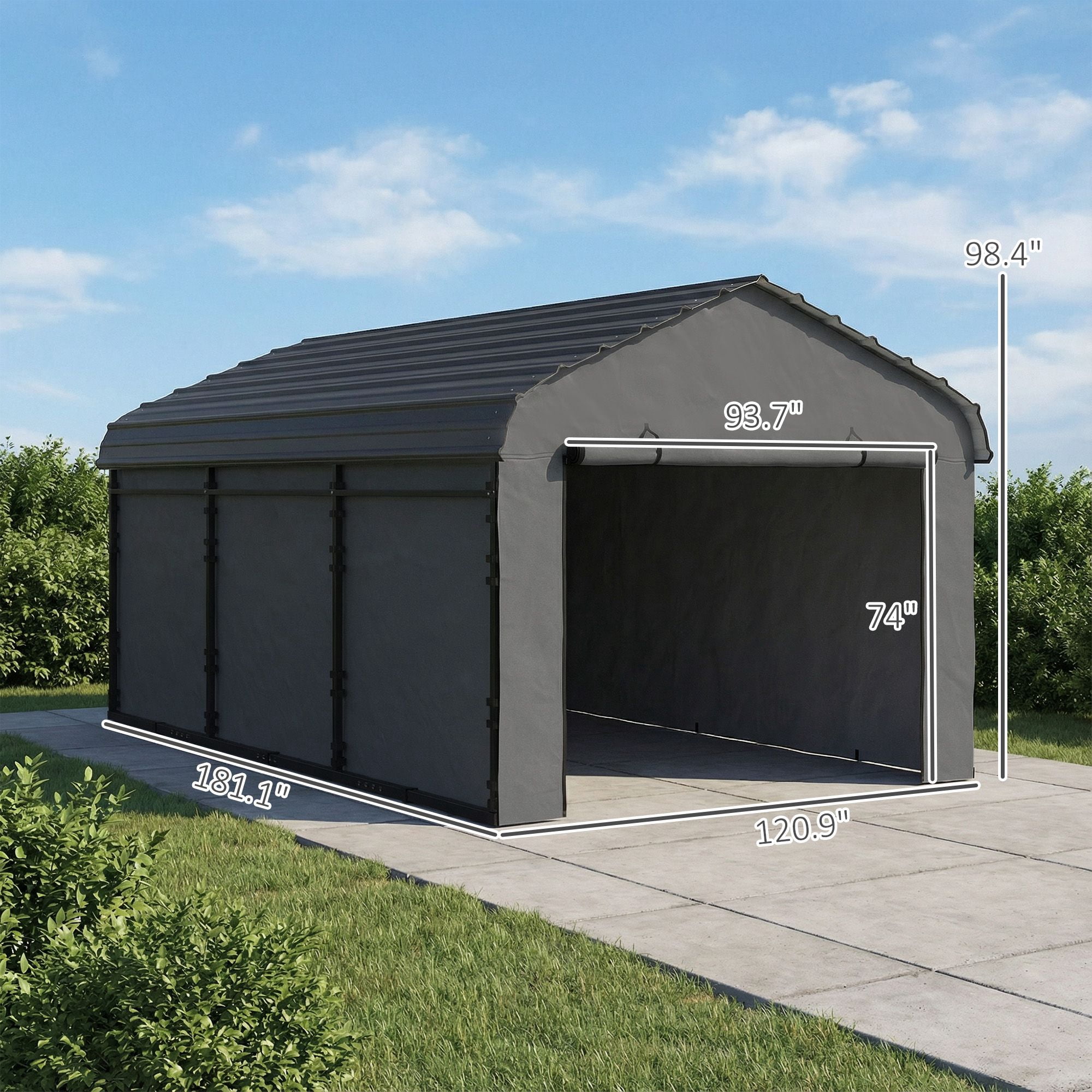 Outsunny 15' x 10' Heavy Duty Metal Carport, Waterproof Garage Canopy with Removable PE Sidewalls, Steel Frame Outdoor Vehicle Shelter for Driveway, RV, or Patio, Dark Gray