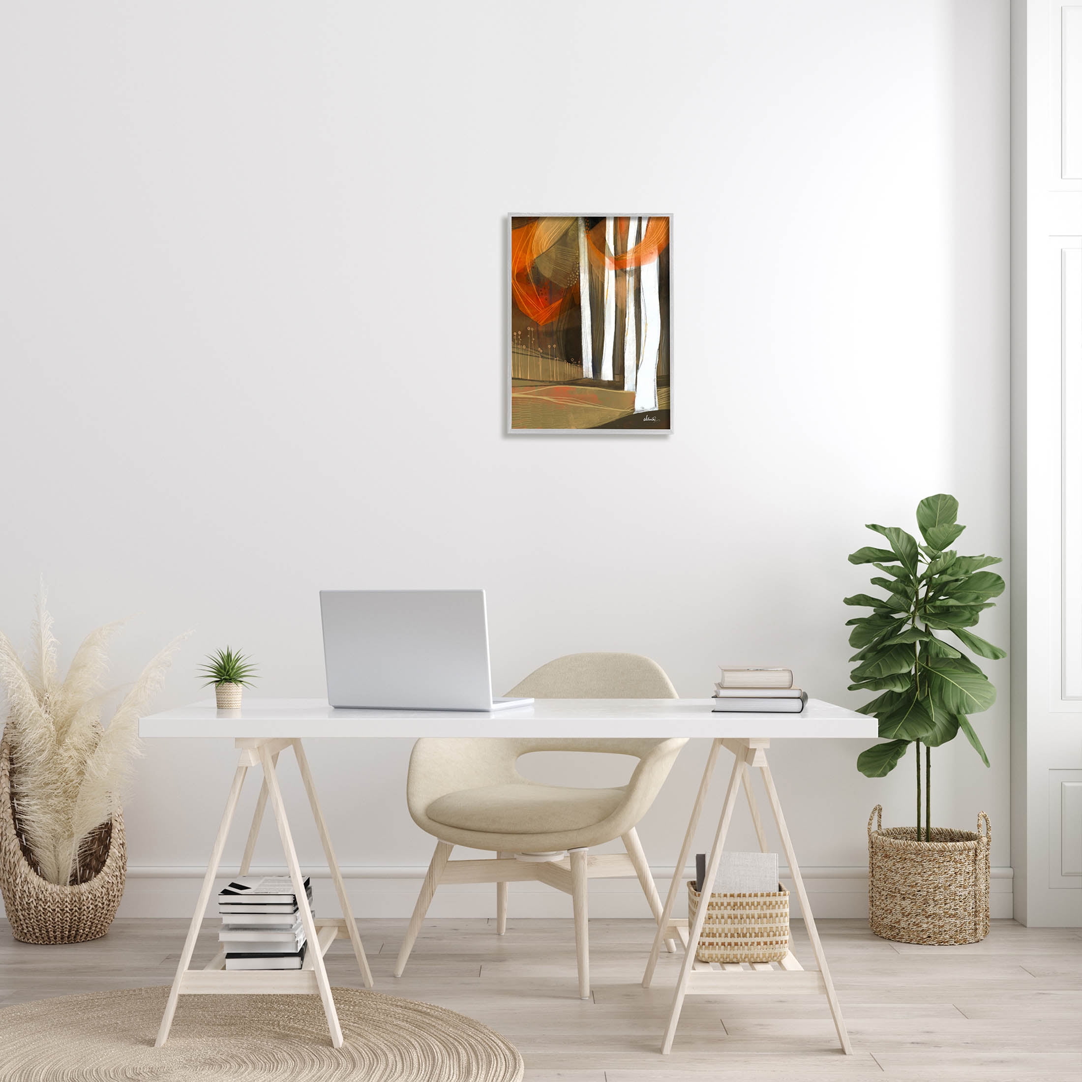 Modern Field Landscape Trees Abstract Painting Gray Framed Art Print Wall Art