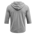 thumbnail image 5 of Mens Loose Fit V Neck 3/4 Sleeve Hooded Pullover Lightweight Drawstring Summer Beach Workout Sweatshirt Gray L, 5 of 7