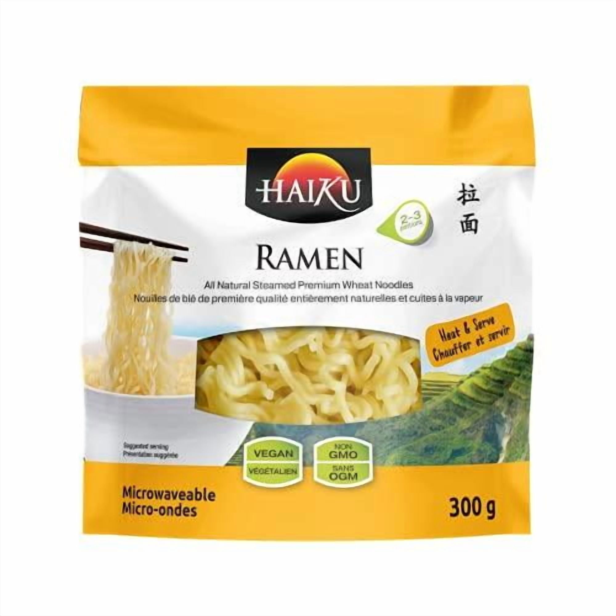 Haiku Ramen Noodles, 300gr, Our Haiku Ramen Noodles are completely vegan and non-GMO. Made with all natural ingredients and premium quality ingredients. Just heat and serve, easy as that!