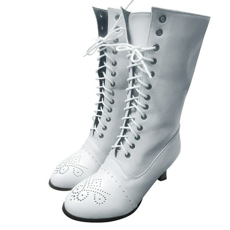 

autumn winter shoes Women Pointed Toe Lace Spike Heels Punk Med Heels Ankle Retro Fleeces Boots