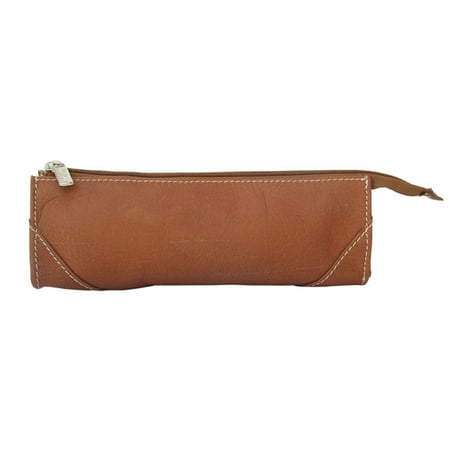 Piel Leather Brush Pencil Bag - Saddle