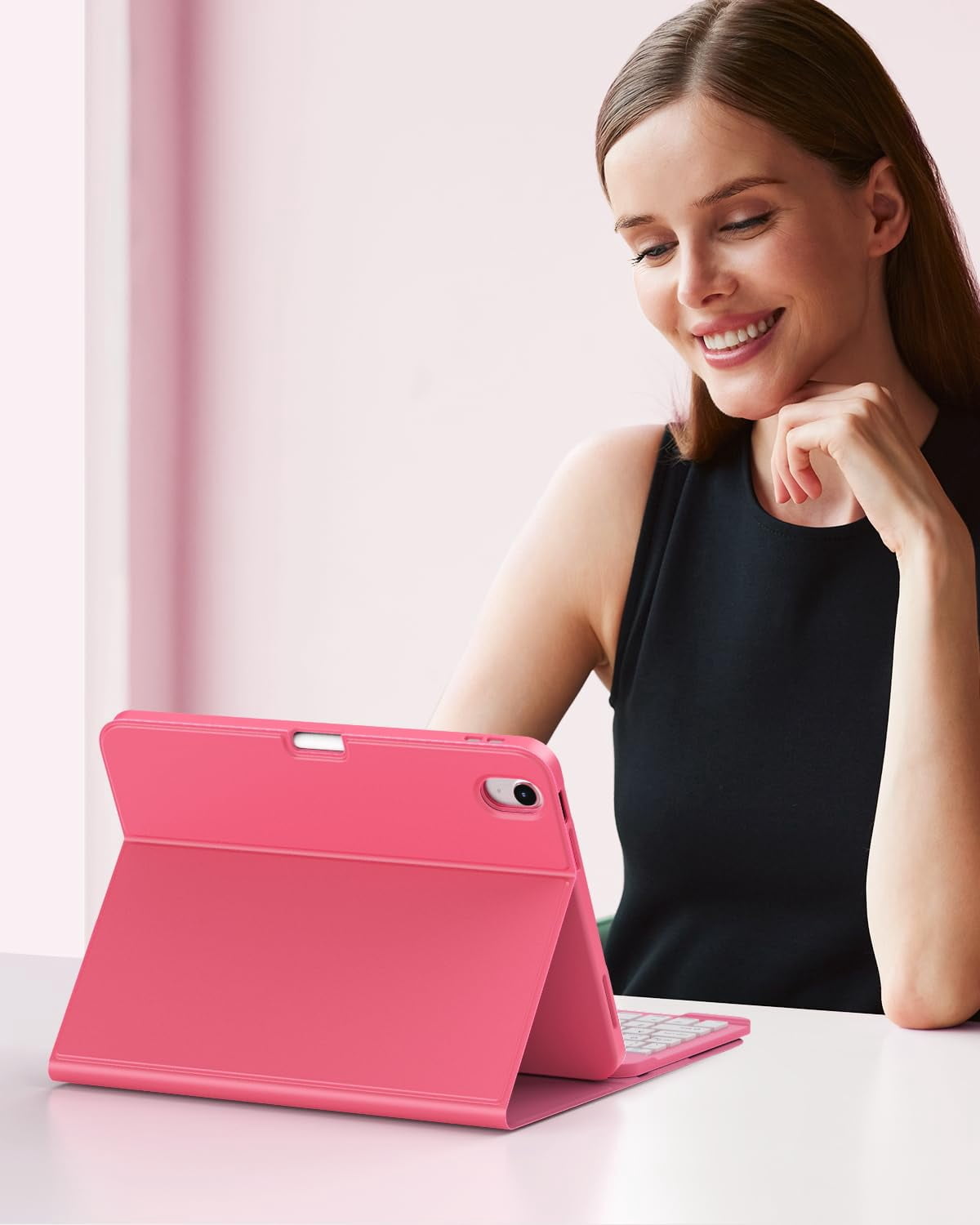 MoKo Case for iPad (A16) 11th Generation with Keyboard 11 inch 2025, iPad 10th Generation 10.9 inch Case with Pencil Holder, Multi-Angle Detachable Bluetooth Keyboard, Pink
