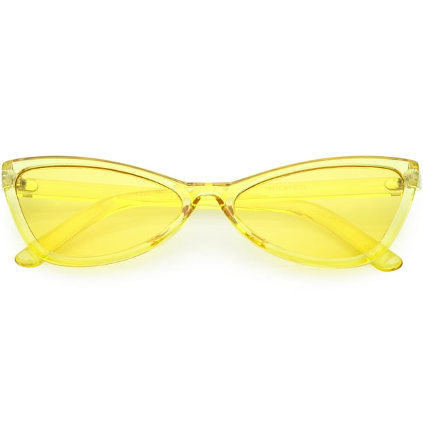 Sunglassla Translucent Retro Cat Eye Sunglasses Slim Arms Color Tinted Lens 57mm Yellow 