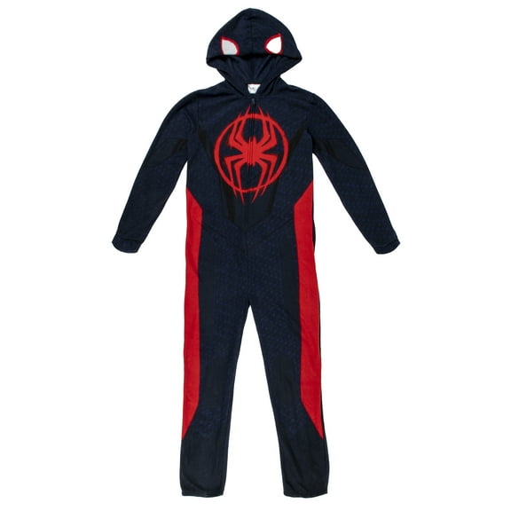 Spider-Man Miles Morales Men's Hooded Union Suit With Leg Hem-Medium
