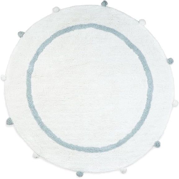 HomeRoots 634888 32 in. Baby Blue & White Cotton Round Geometric Bath Rug