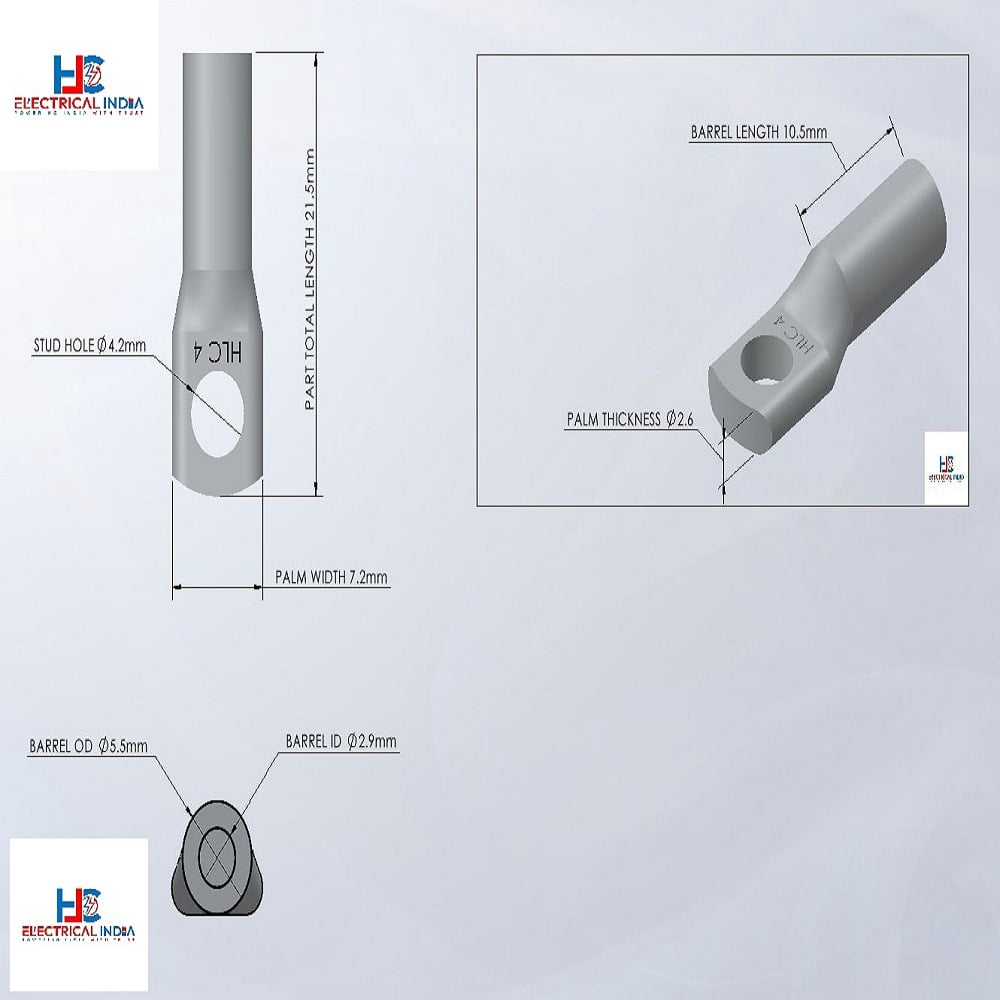 HLC Aluminum Lug | 4 mm² Wire Connector | Stud Hole | Heavy Duty Electrical Cable Lug | Crimp Type pack of 6