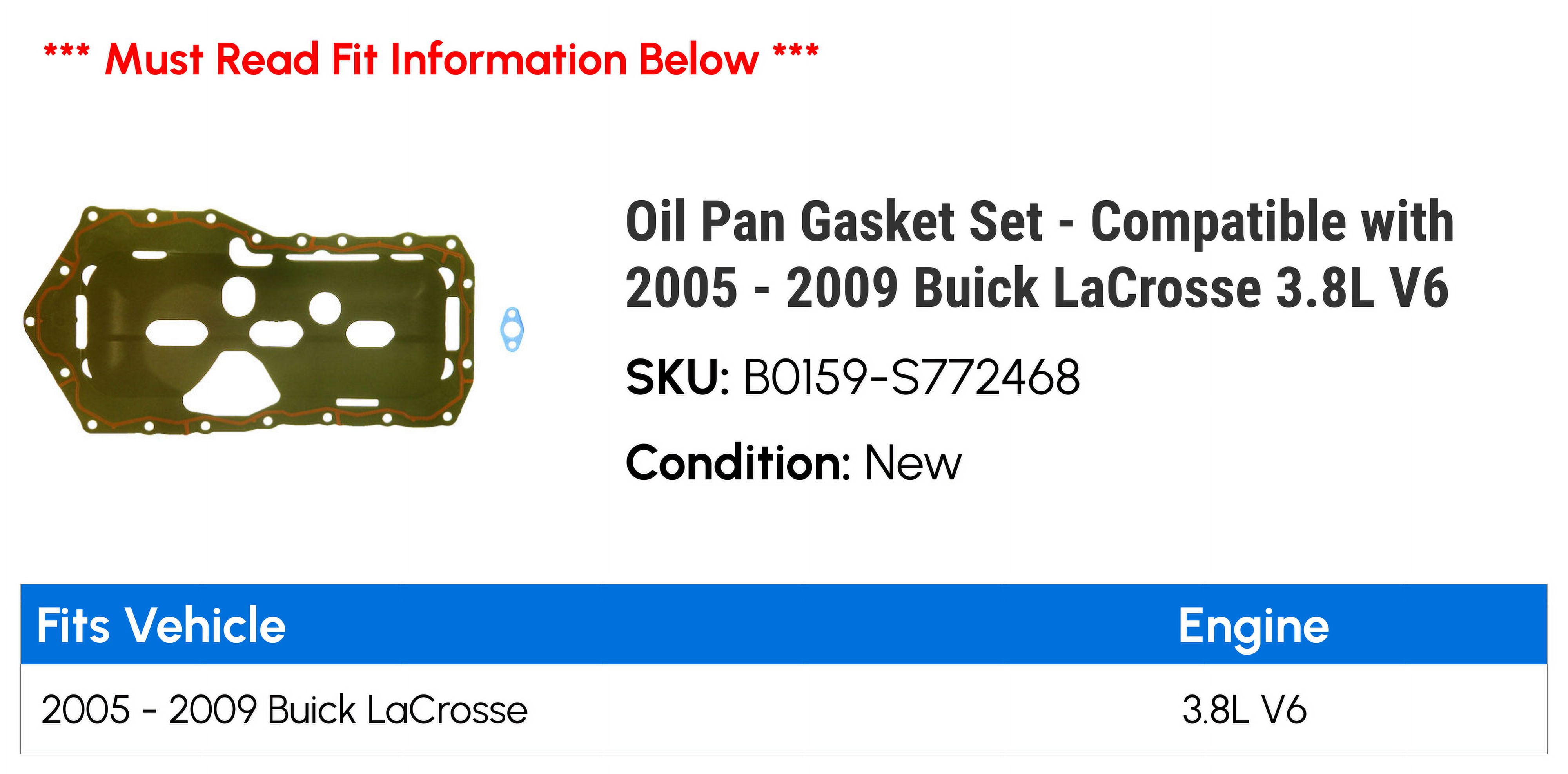 Oil Pan Gasket Set - Compatible with 2005 - 2009 Buick LaCrosse 3.8L V6 2006 2007 2008