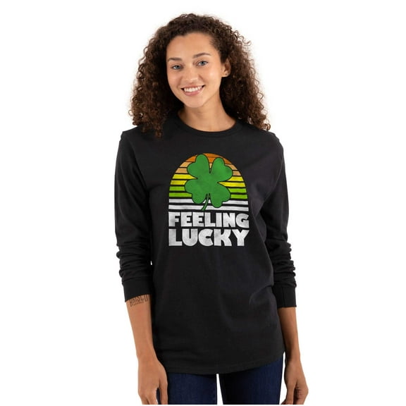 St Patricks Day Feeling Lucky Clover Long Sleeve TShirt Men Women Brisco Brands S