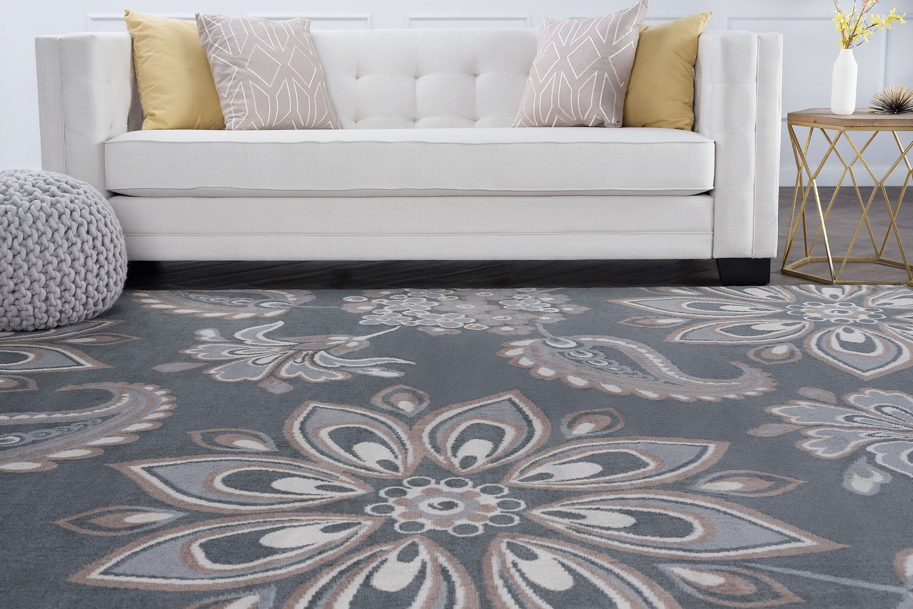 Transitional 5x7 Area Rug (5' x 7') Floral Gray, Cream Living Room Easy