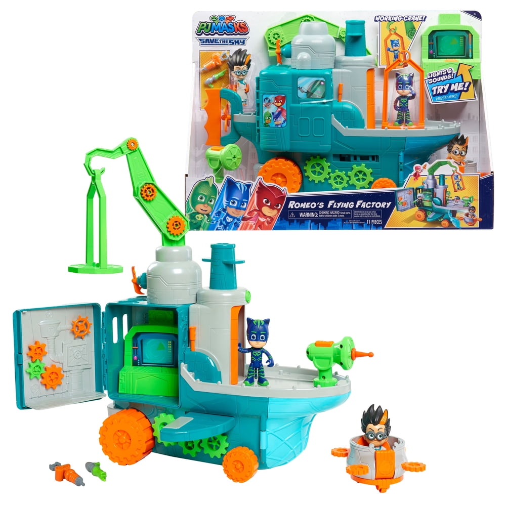 PJ Masks Romeo's Flying Factory Playset with Lights, Sounds, and Secret