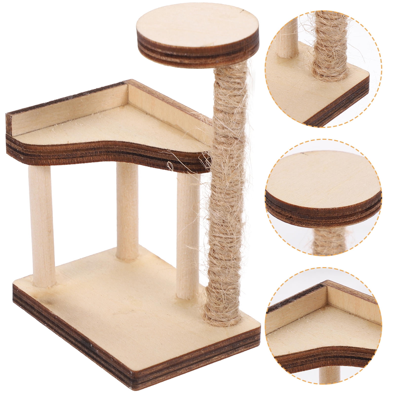 OULII 1Pcs Mini House Cat Tree Decor for Home Decoration in Khaki Color