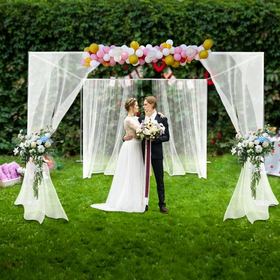 10FT Adjustable 4 Post Height Canopy Chuppah Mandap Hardware Kit, Outdoor Wedding Party Stand, Heavy Duty Pipe and Drape Kit 4 Post Backdrop Stand Kit for Party Wedding Ceremony Event