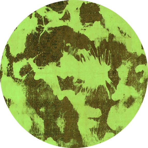 Ahgly Company Indoor Round Abstract Green Modern Area Rugs, 4' Round