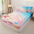 thumbnail image 2 of Castle Fairy Kawaii Pastel Beach Scene Zipper Twin Comforter Sets with Fitted Sheet and 2 Pillowcases,Crab Butterfly Seashell Sand Print Zipper Bedding Set,Pink Sky,Pink Reversible,4-Piece, 2 of 6