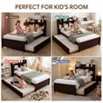 thumbnail image 6 of UHOMEPRO Twin Trundle Bed Frame with Storage and Bookcase Headboard, Espresso Twin Bed with Trundle for Kids, Twin Bed Frame for Boys Girls, No Box Spring Needed, 6 of 7