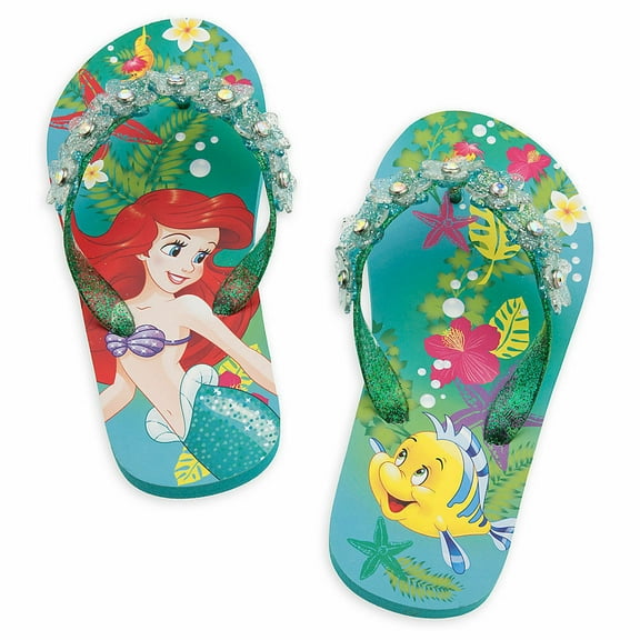 Disney Store Princess The Little Mermaid Ariel Flip Flops Sandals Shoes Girl Size 11/12