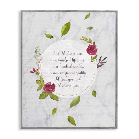 Stupell Industries Glam I'd Choose You Pink Green Watercolor Inspirational Word Design Gray Framed Giclee Art, 11 x 14, by Ziwei Li