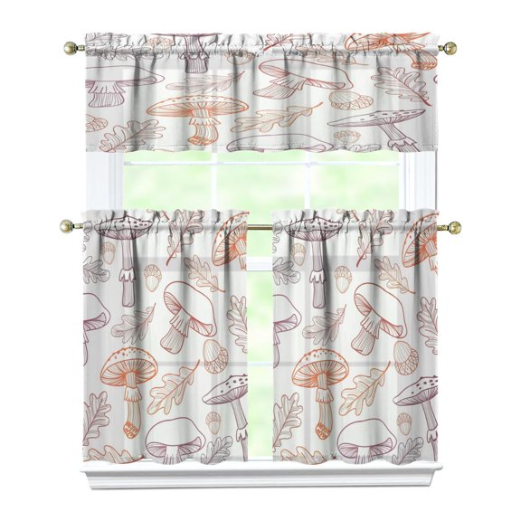 Mushroom (29) Kitchen Curtain Valance 3 Piece Home Curtains and Valance Set Curtain Sink Window Decor Window Treatment Tier 27.5x36 Length