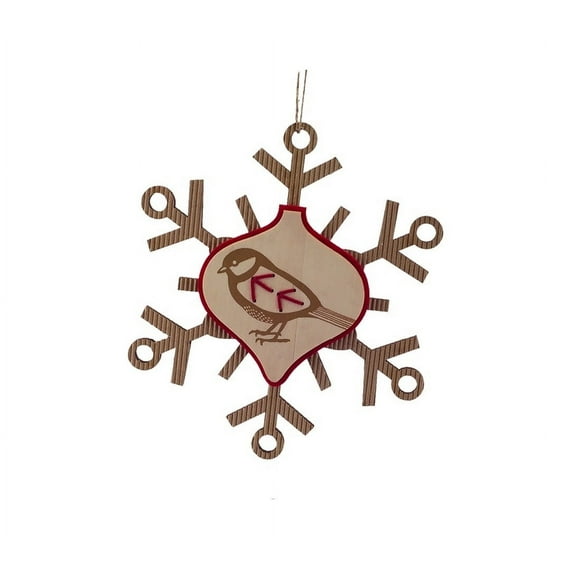 Melrose 7" Rustic Embroidered Craft Snowflake with Bird Stamp Christmas Ornament - Brown/Red