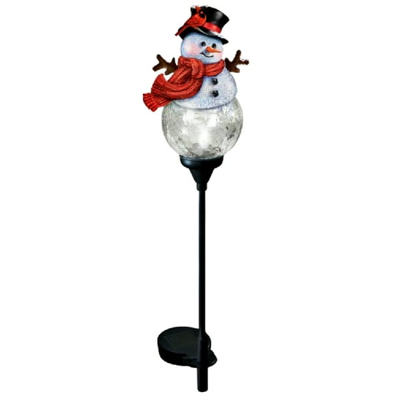 The Bradford Exchange Welcome Home Snowman Solar Path Light Sculpture Collection Handcrafted Crackle Glass Christmas Outdoor Decor by Dona Gelsinger 30.5-inches