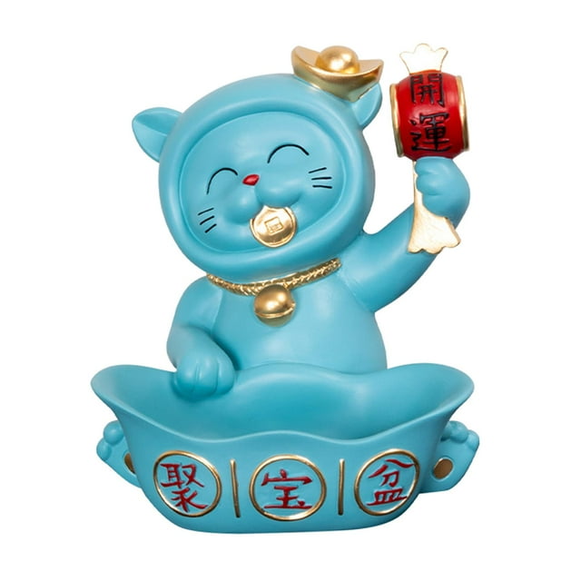 GUOOL Statue Créative Lucky Cat Sculptures Lucky Cat Boîte de Rangement Ornements Bleu