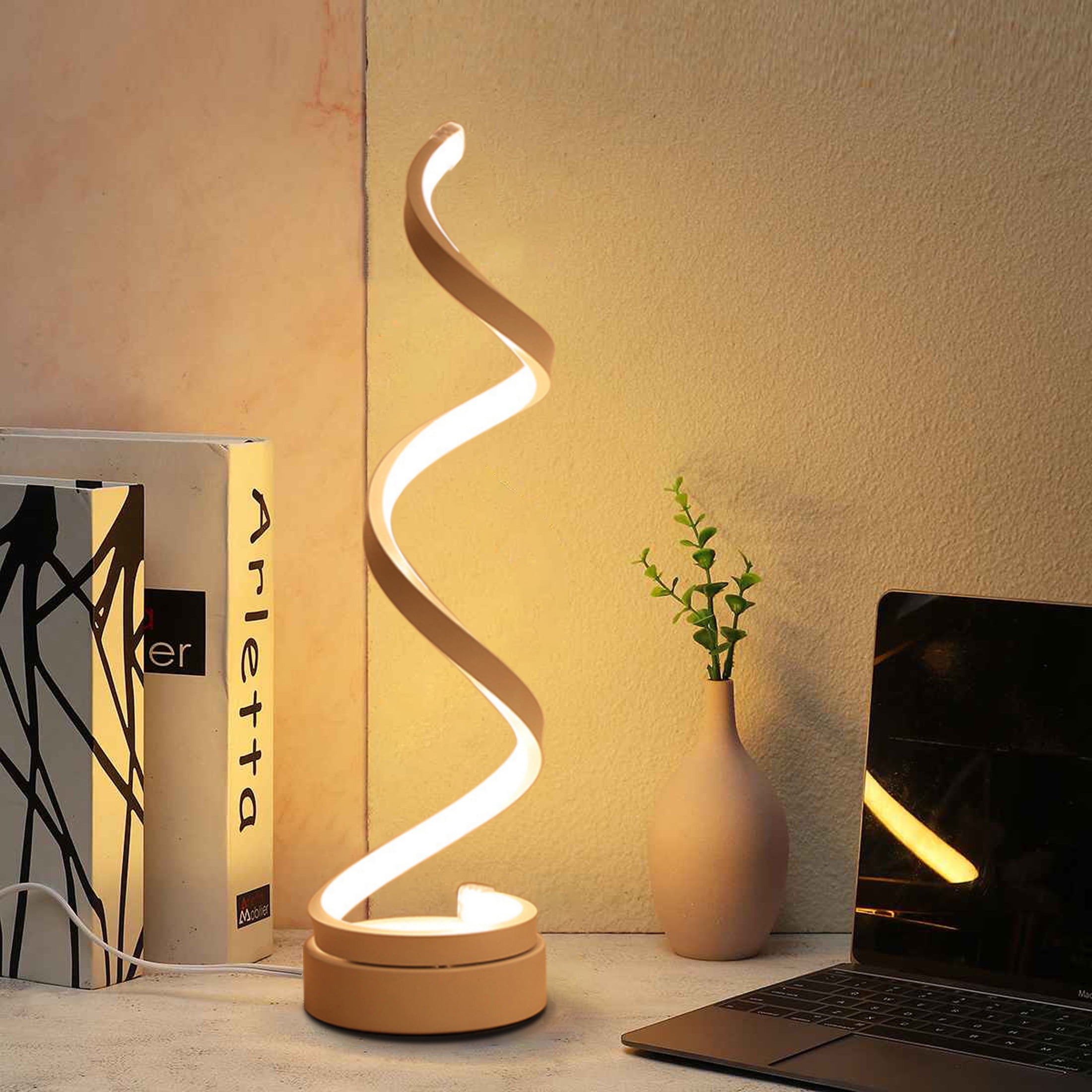 ELINKUME Modern Table Lamp, Spiral LED Light Suitable for Bedrooms and Living Rooms Dimensions: 16cm (L) x 13cm (W) x 33cm (H)