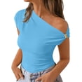 thumbnail image 2 of ZHYou Off Shoulder Tops for Women Crop Ribbed Slim Fit Sleeveless T Shirts Trendy Y2k Blouses,Sky Blue,Size M, 2 of 9